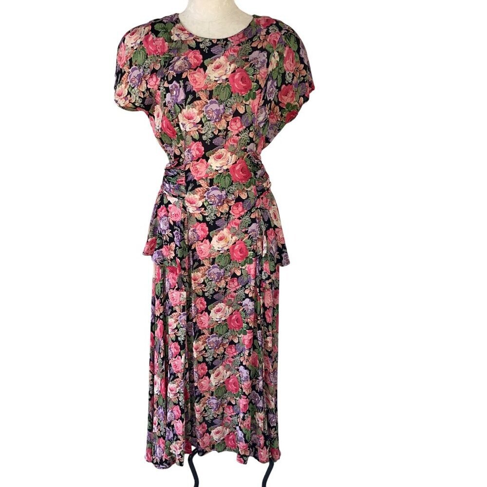 Carole Little Vintage Womens Dress Size 8 Multicolor Floral Midi Pure Rayon